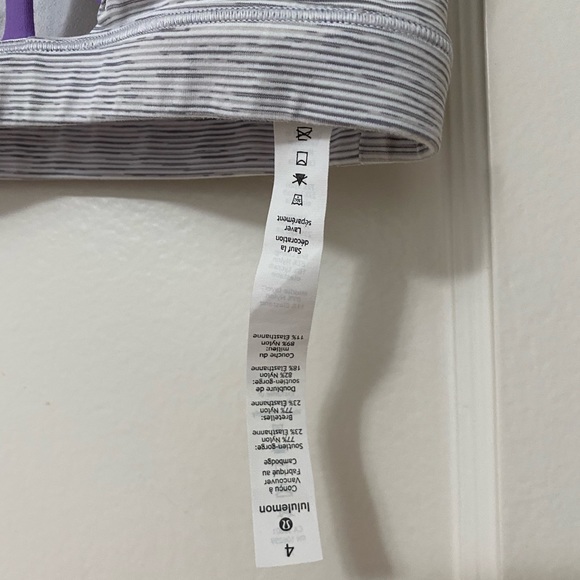 Lululemon free to be serene gray/white/purple bra size 4 - Picture 6 of 6